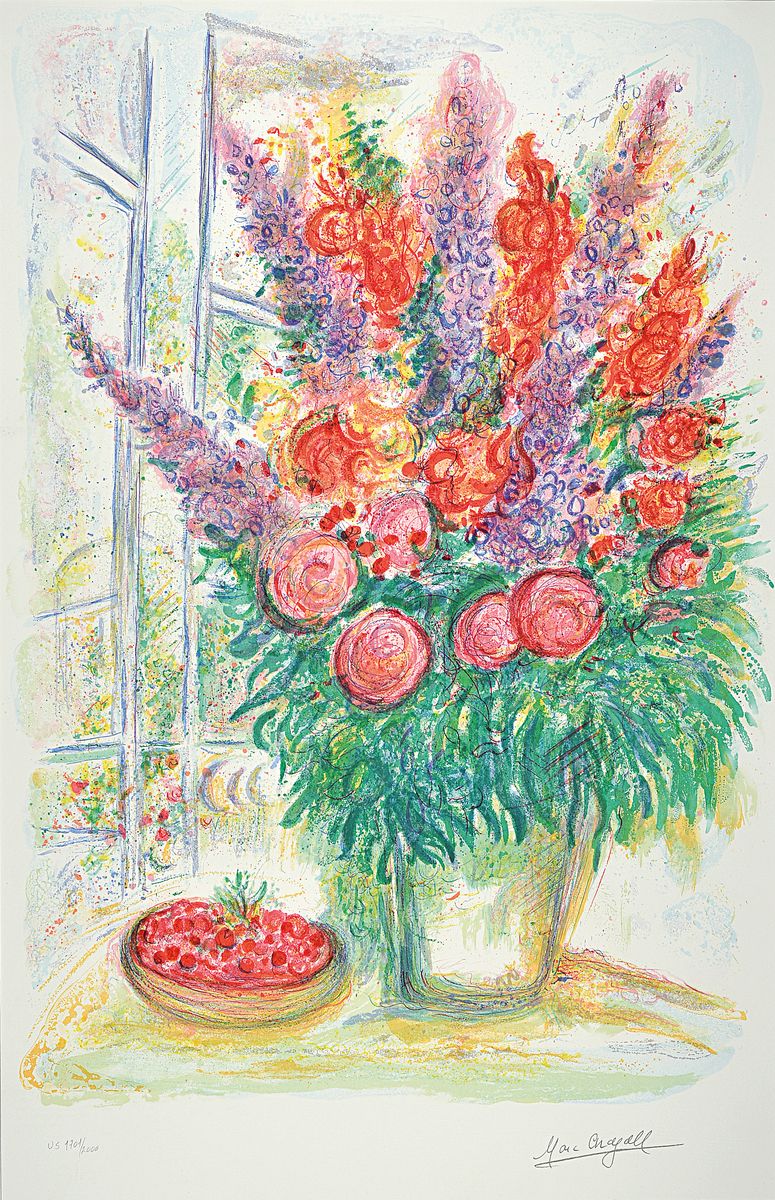 Marc Chagall, 1887-1985, Bouquet de Fleurs, Farblithographie, drucksigniert, num.: US 1701/2000, ca. 85x55cm, u.Gl., R. ca. 100x70cm