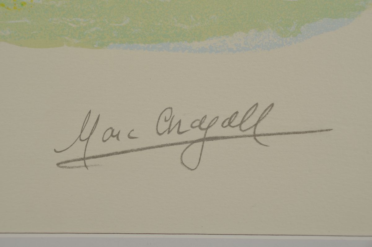 Detail l: Marc Chagall, 1887-1985, Bouquet de Fleurs, Farblithographie, drucksigniert, num.: US 1701/2000, ca. 85x55cm, u.Gl., R. ca. 100x70cm