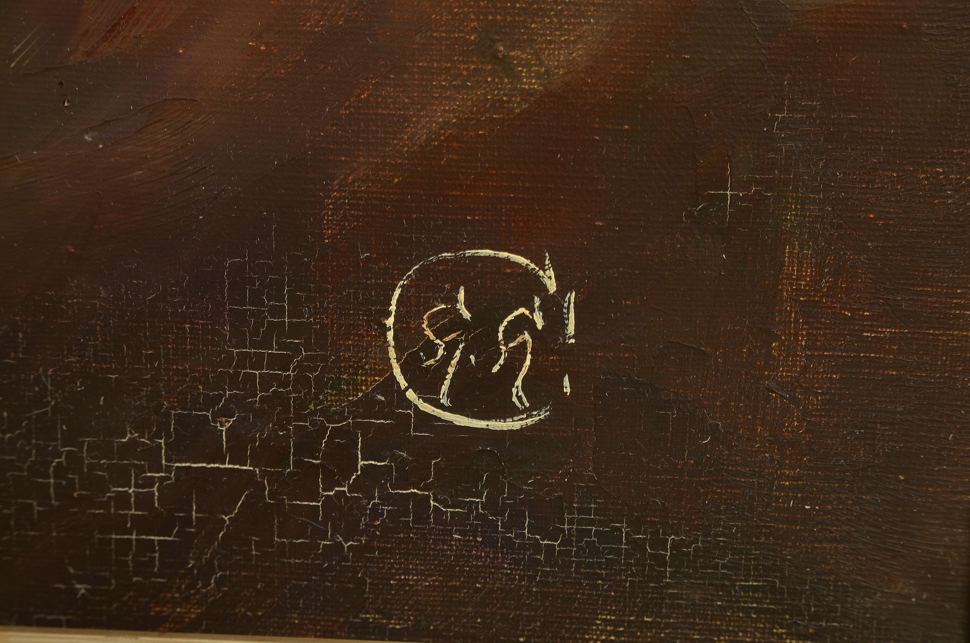 Detail a: Hans Henschke, 1889 Guben-1969, großes Stillleben mit Sonnenblumen, Öl/Lwd, signiert und dat. 57, zusätzlich monogr., im unteren Teil krakeliert, ...
