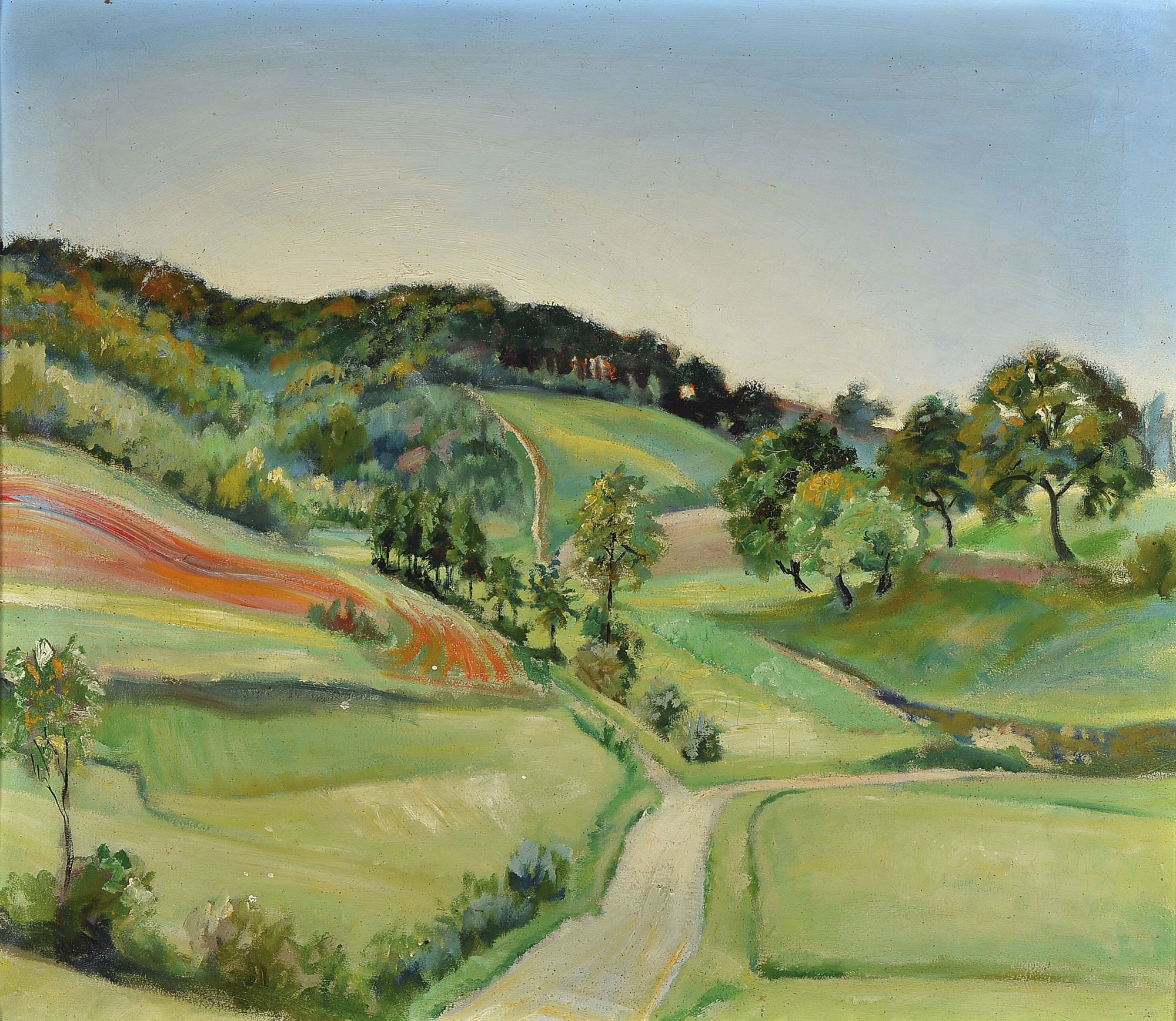Eugen Stoll, 1895-1978 Ludwigshafen, Studium an der Akademie Karlsruhe, Meisterschüler von Albert Haueisen, hier: Landschaft im Odenwald bei ...