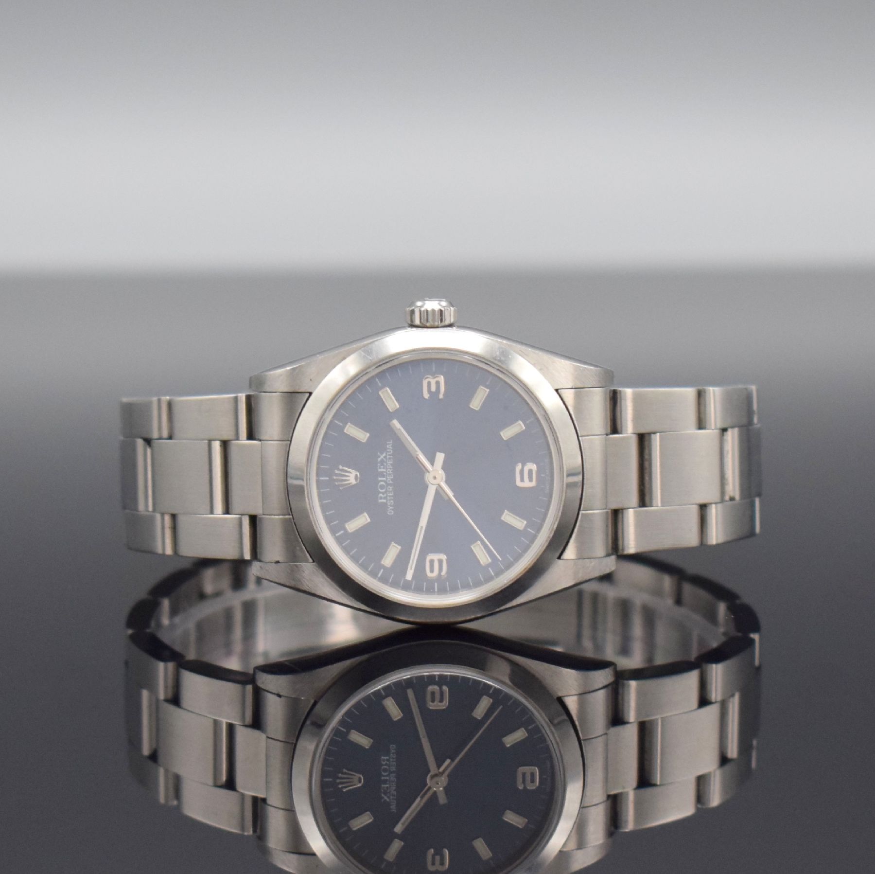 ROLEX Mediumarmbanduhr Oyster Perpetual, Automatik, Schweiz um 2002, Ref. 77080, Edelstahl inkl. Oysterband, Boden & Krone verschr., ab Herst. ...