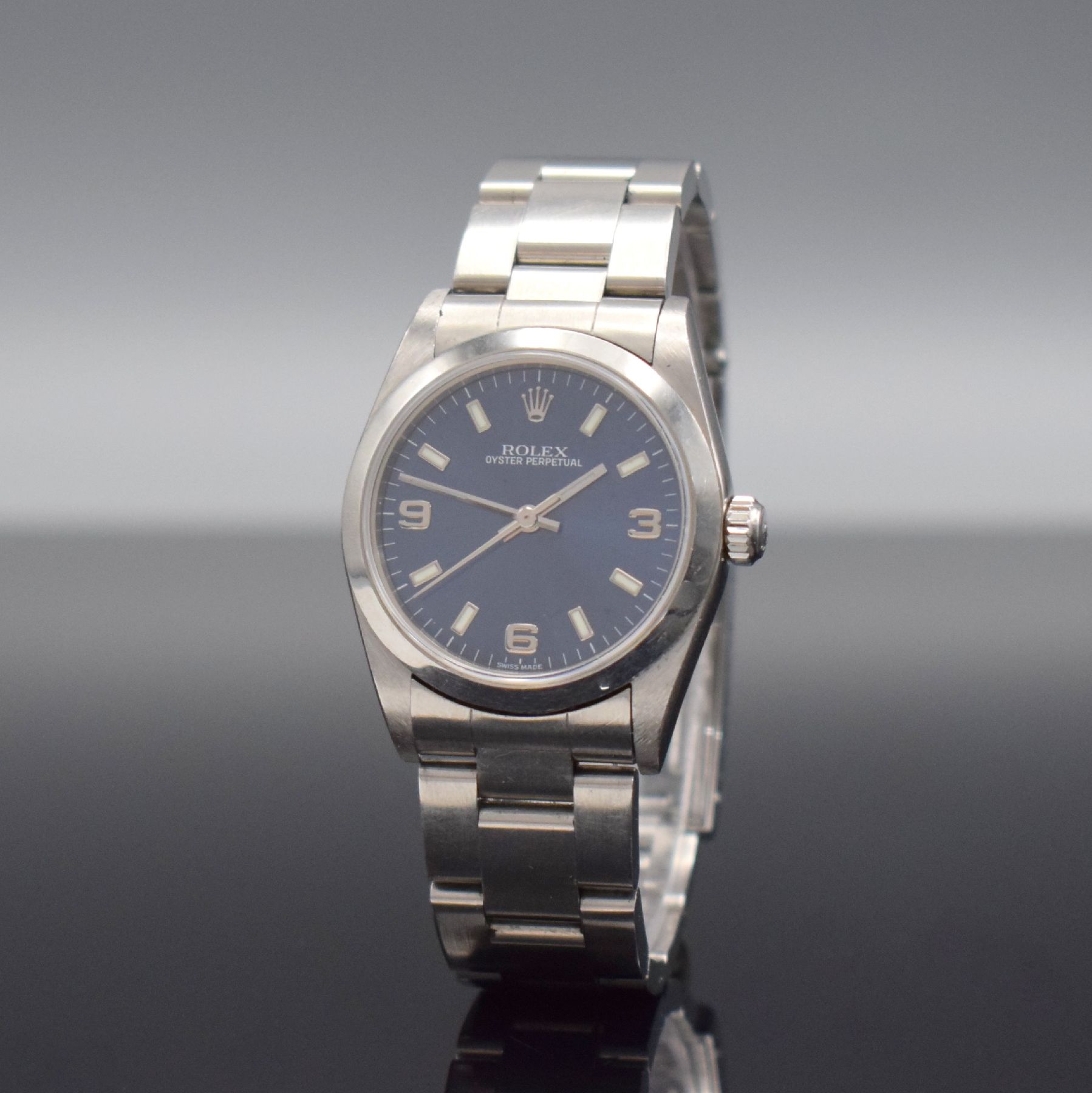 Detail b: ROLEX Mediumarmbanduhr Oyster Perpetual, Automatik, Schweiz um 2002, Ref. 77080, Edelstahl inkl. Oysterband, Boden & Krone verschr., ab Herst. ...