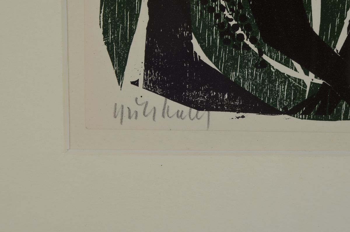 Detail a: HAP Grieshaber, 1909 Rot-1981 Eningen, Der Handstand, Farbholzschnitt in Grün und Schwarz, handsigniert, num. 14/75, ca. 23.5x16.5cm, PP, u.Gl., R. ...