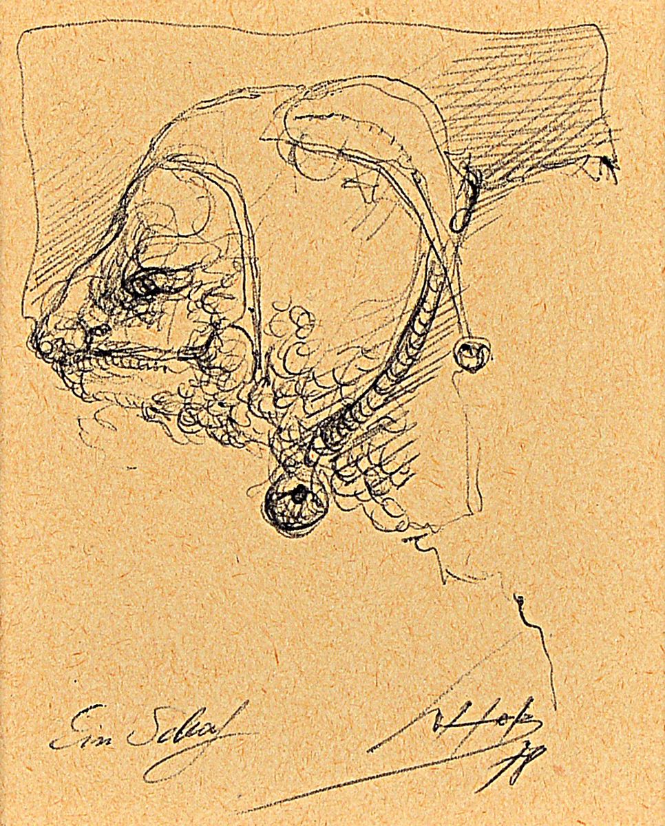 Detail a: Werner Holz, 1948 Grünstadt-1991 Ludwigshafen am Rhein, namhafter Vertreter des Phantastischen Realismus, hier: zwei Arbeiten: Ein Schaf, Zeichnung ...