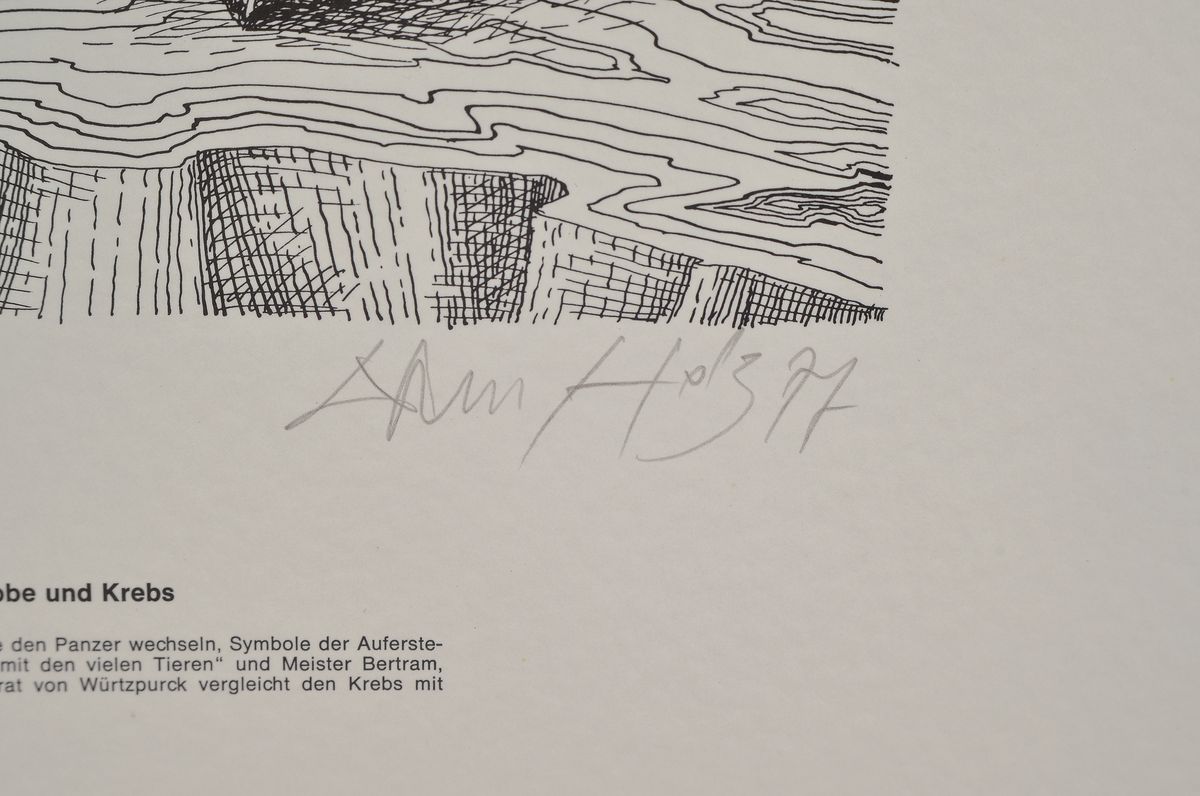 Detail b: Werner Holz, 1948 Grünstadt-1991 Ludwigshafen am Rhein, namhafter Vertreter des Phantastischen Realismus, hier: 5 Arbeiten: Zu Carmina Burana, ...
