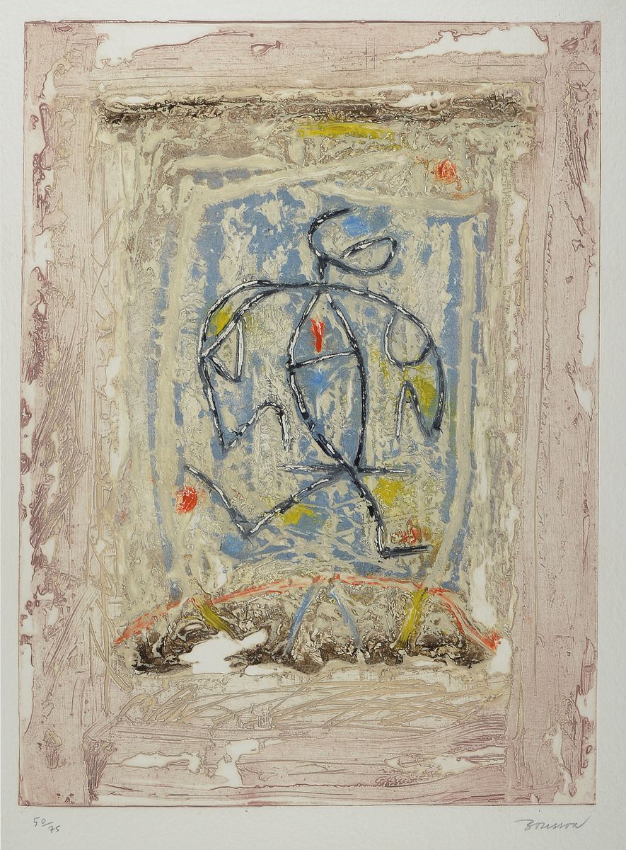 Pierre-Marie Brisson, geb. 1955 Orleans, lebt und arbeitet in Paris, hier: Fenetre bleue, großes Farb-Carborundum, handsigniert und num. 50/75, ca. ...