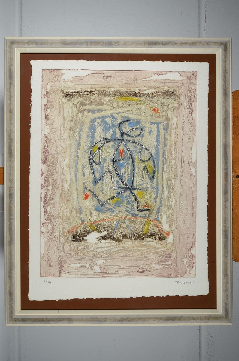 Detail k: Pierre-Marie Brisson, geb. 1955 Orleans, lebt und arbeitet in Paris, hier: Fenetre bleue, großes Farb-Carborundum, handsigniert und num. 50/75, ca. ...