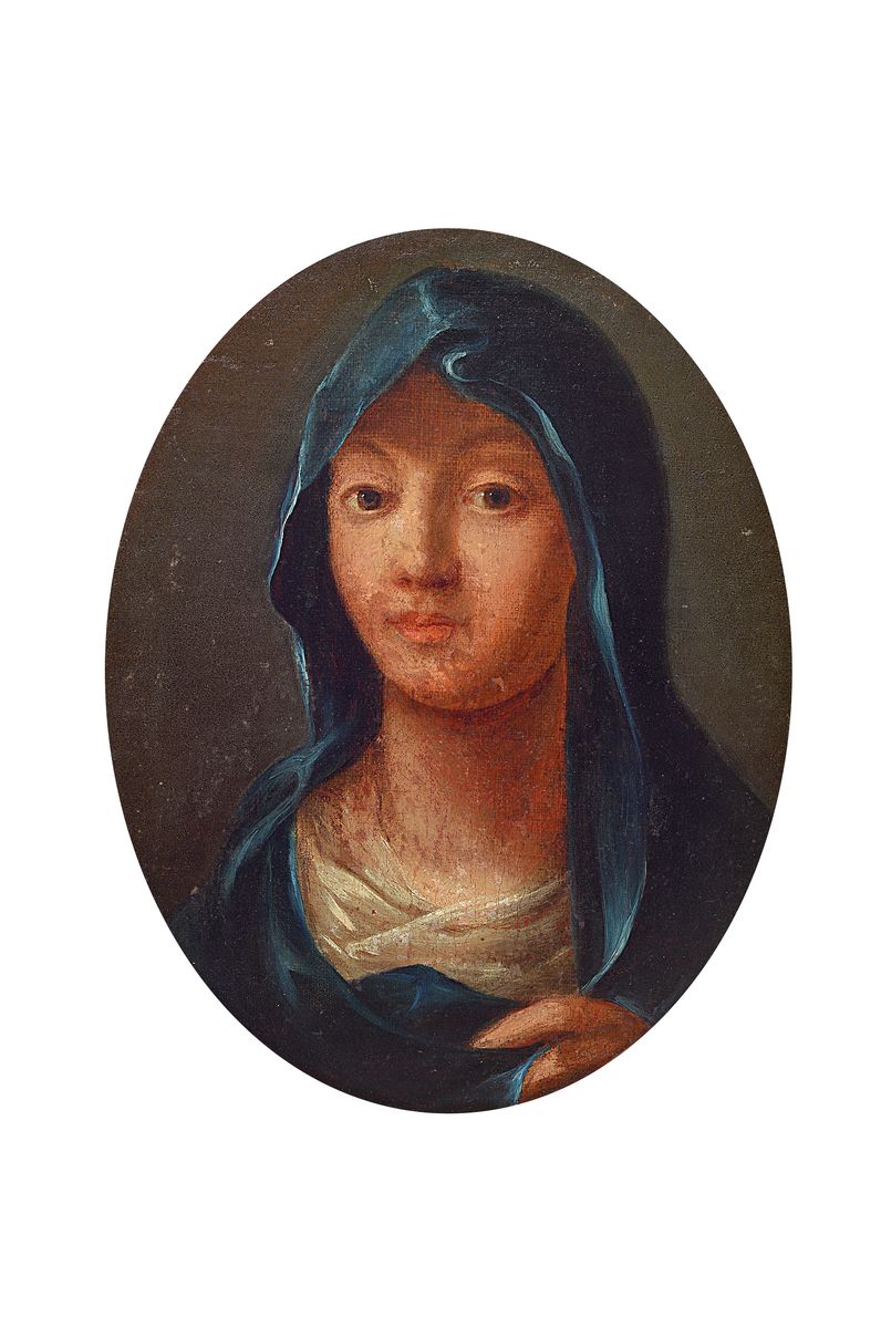 Paar Heiligenporträts, Jesus Christus und Maria, nach italienischem Vorbild, um 1740/50, Augen auf den Betrachter gerichtet, Jesus als ...