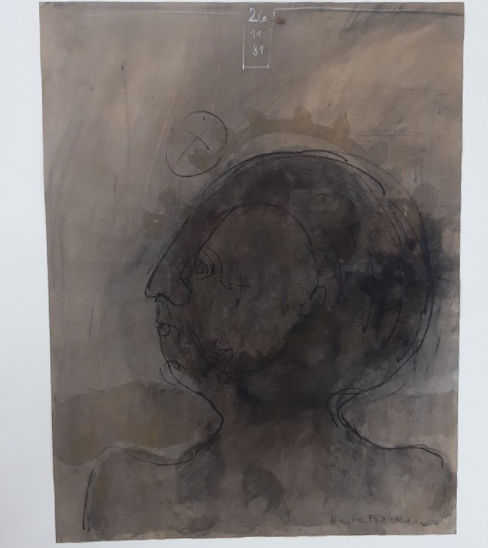 Herbert Falken, geb. 1932 Aachen, Kopf-Z-1981, Tusche und Aquarell auf Papier, Motiv ca. 50x65 cm, Gesamtmaß ca. 70x100 cm