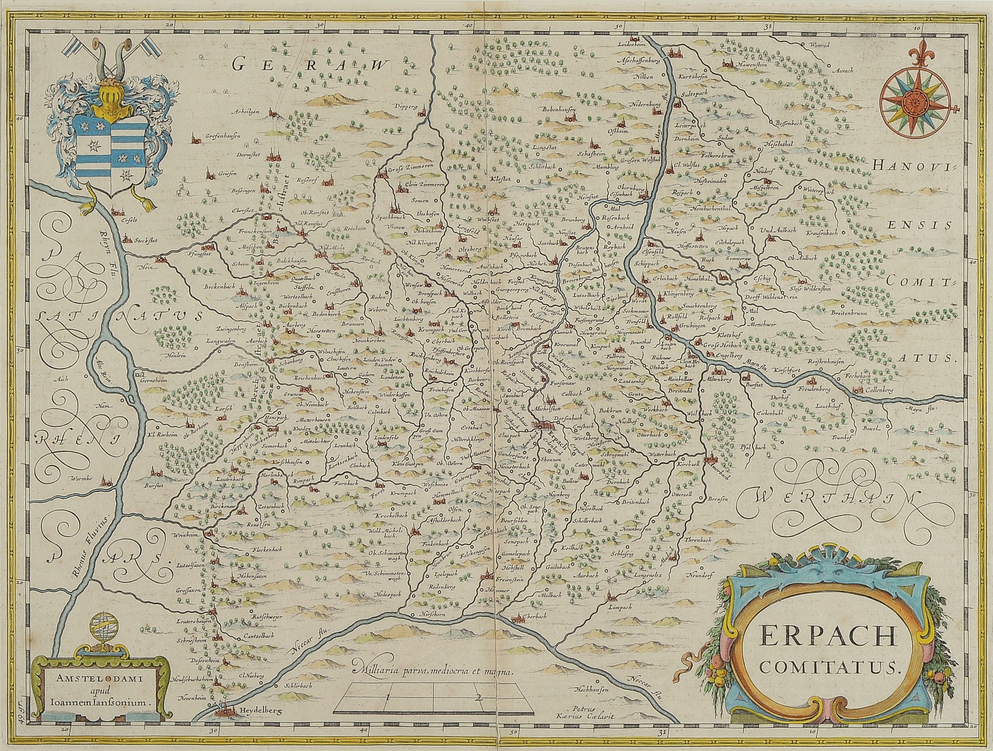 2 Kupferstichkarten aus dem 18. Jh., 1) Mainz mit Pfalz und südlichem Hessen, Joh. Bapt. Homann, ca. 59x49cm, 2) Erpach Comitatus, Joh. Jansonius, ...