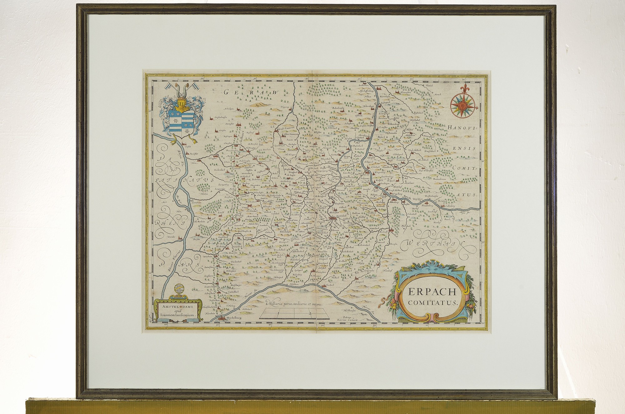 Detail k: 2 Kupferstichkarten aus dem 18. Jh., 1) Mainz mit Pfalz und südlichem Hessen, Joh. Bapt. Homann, ca. 59x49cm, 2) Erpach Comitatus, Joh. Jansonius, ...