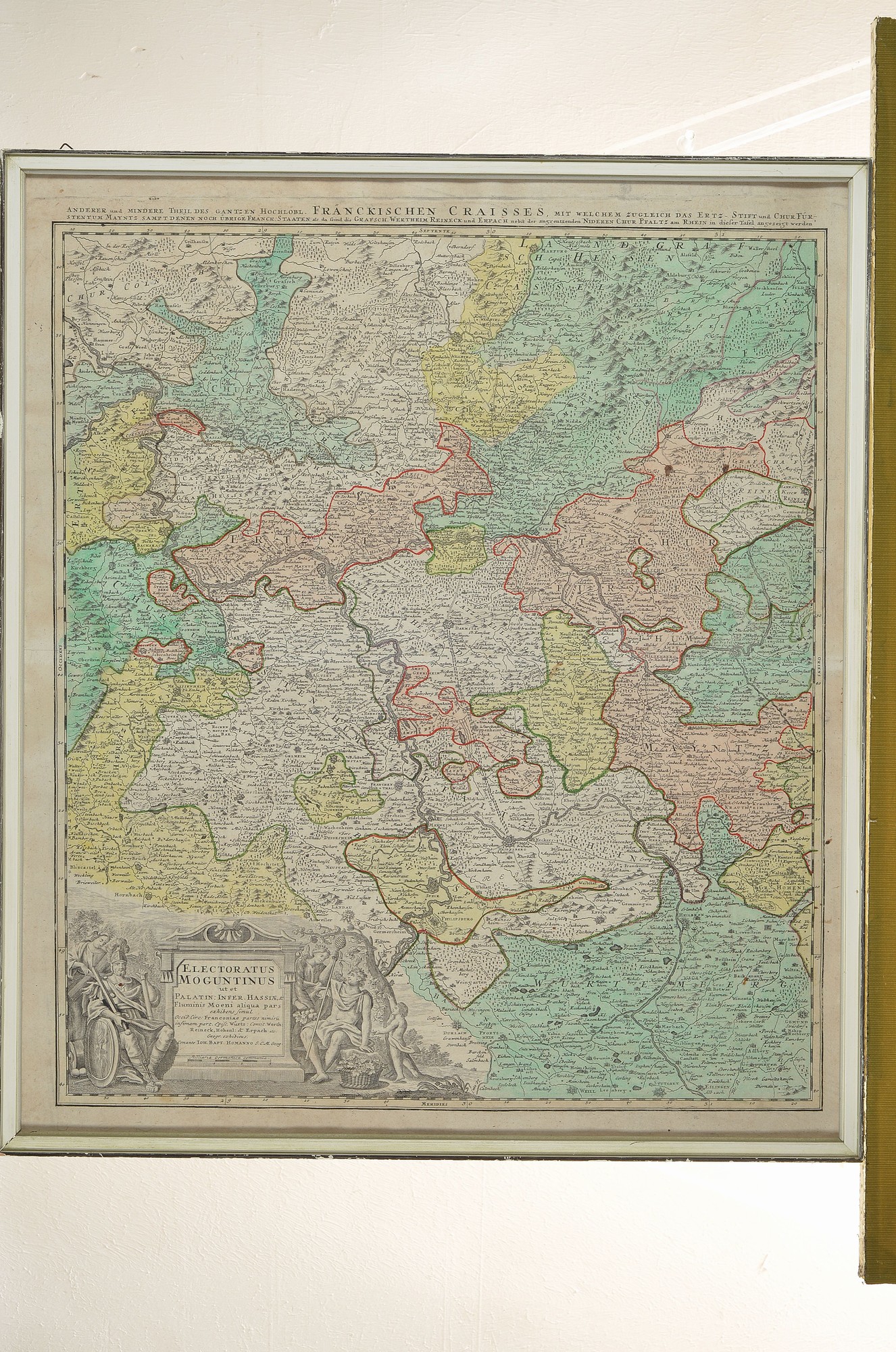 Detail l: 2 Kupferstichkarten aus dem 18. Jh., 1) Mainz mit Pfalz und südlichem Hessen, Joh. Bapt. Homann, ca. 59x49cm, 2) Erpach Comitatus, Joh. Jansonius, ...