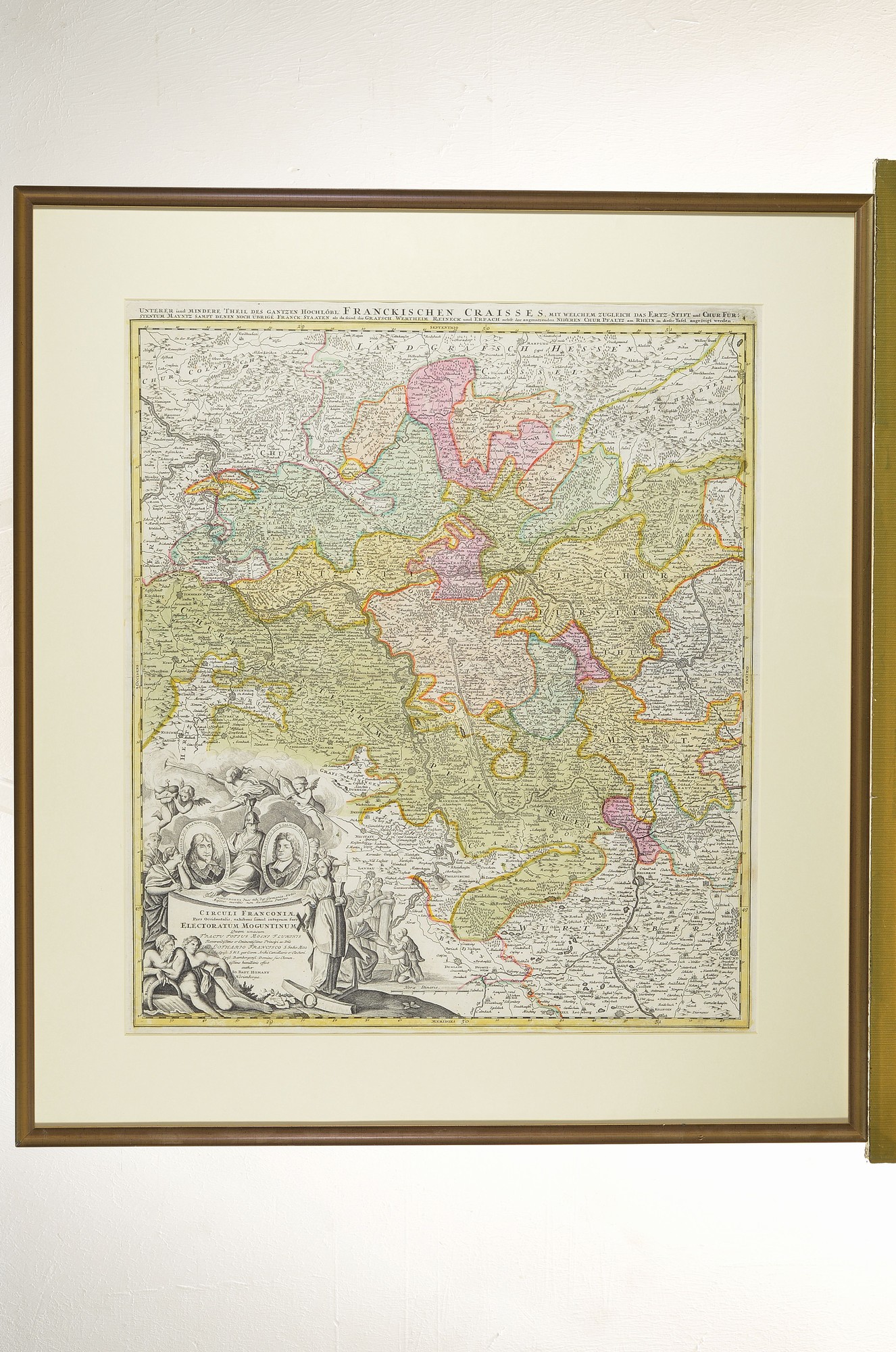 Detail k: 3 Kupferstichkarten aus dem 18. Jh., Homann und Homanns Erben, alle teilkoloriert und mit Bugfalte, 1) Circuli Franconiae... Electoratum Moguntinum, ...