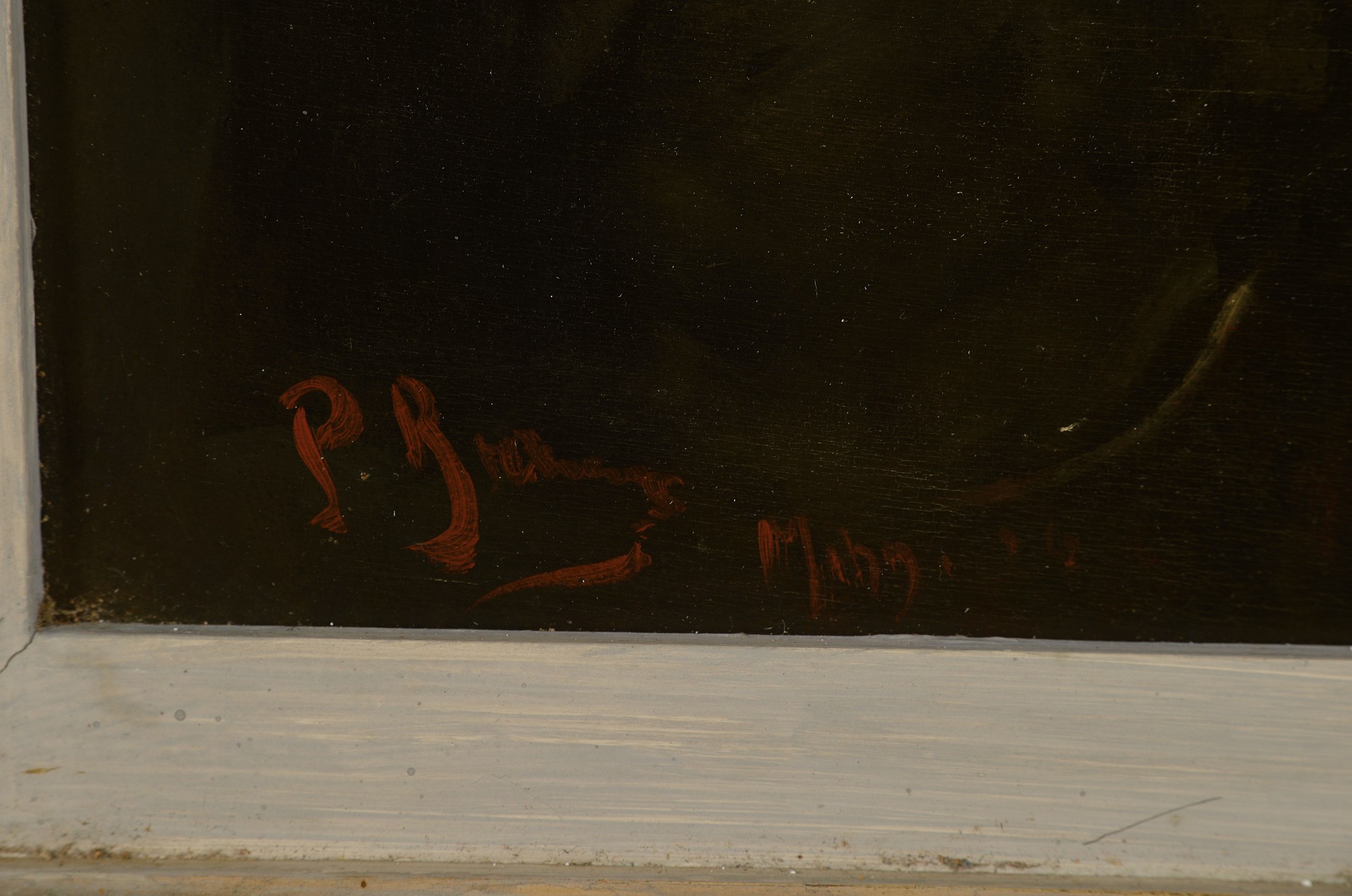 Detail a: Paul Brauns, Münchener Maler des 19./20. Jh., Männer beim Würfelspiel, Öl/Holz, links unten signiert, ca. 50x60cm, R. ca. 74x84cm, Prunkrahmen