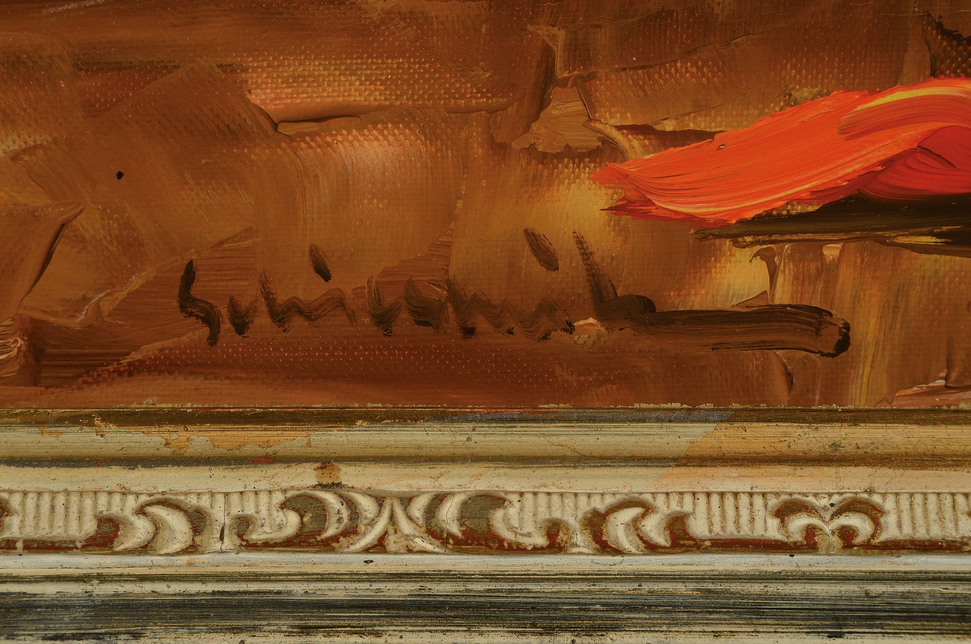 Detail a: Unbekannter Künstler, deutsch, 1. Hälfte 20. Jh., Stillleben mit Mohnblumen, Öl/Lwd, links unten unleserlich signiert, ca. 60x50cm, R. ca. 78x68cm