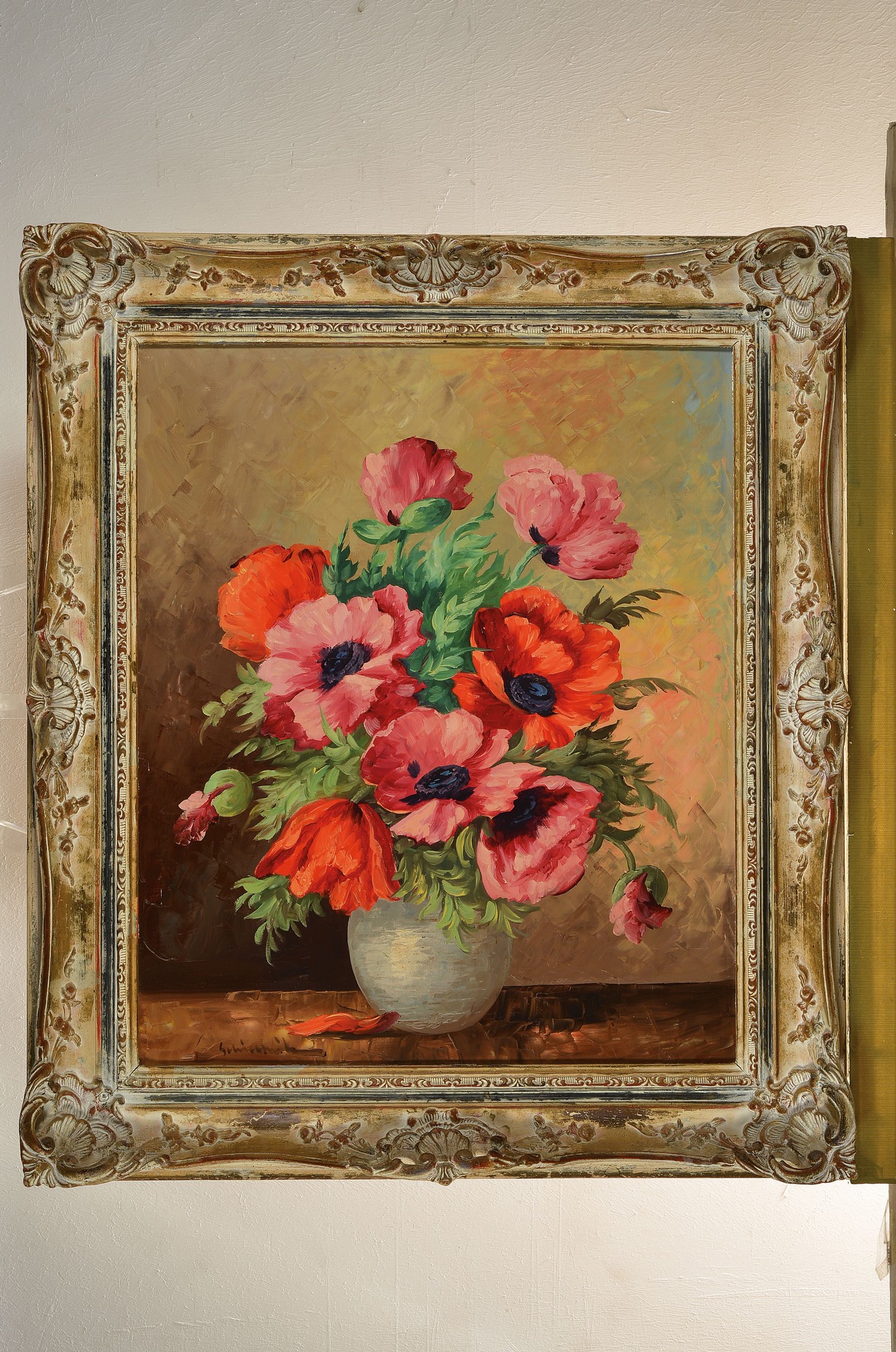 Detail k: Unbekannter Künstler, deutsch, 1. Hälfte 20. Jh., Stillleben mit Mohnblumen, Öl/Lwd, links unten unleserlich signiert, ca. 60x50cm, R. ca. 78x68cm
