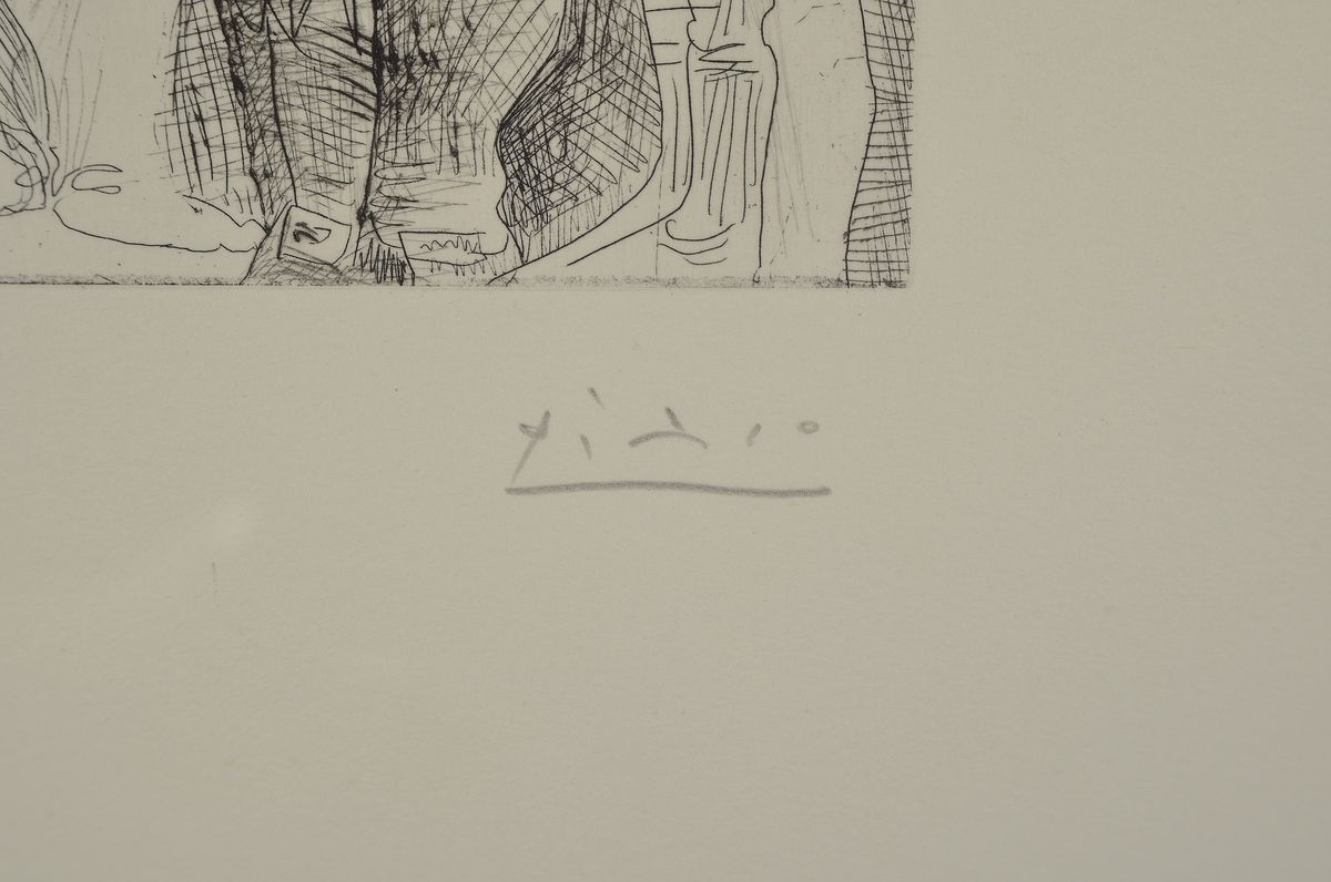 Detail a: Pablo Picasso, 1881 - 1973, Aquatinta- und Kaltnadelradierung, Titel: Grande Courtisane avec un veillard et un spectateur" aus der Suite 347 ...