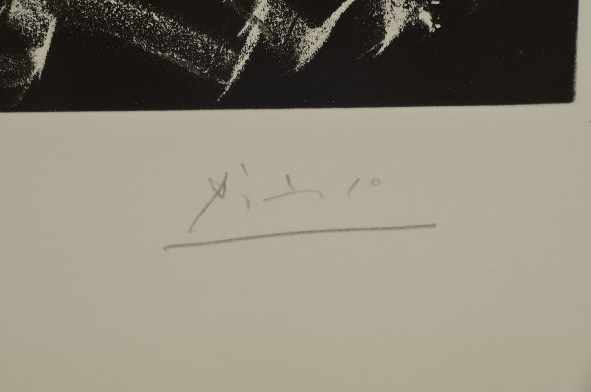 Detail a: Pablo Picasso, 1881 - 1973, Aquatinta- und Kaltnadelradierung auf BFK Rives-Papier mit Wasserzeichen, Titel: "Au Theatre" aus der Suite ...