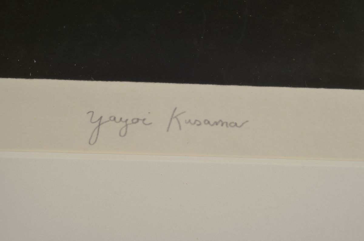 Detail a: Yayoi Kusama, geb. 1928, Serigrafie, handsigniert, num. 12/75, Blattgröße 47.5 x 64 cm, aus 1997, Rahmen 62.7 x 82.7 cm, Yayoi Kusama ist eine der ...