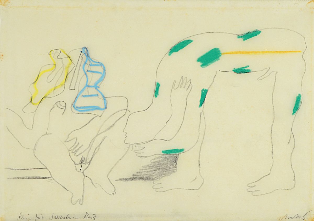 Horst Antes, geb. 1936, Erotik-Motiv, handsigniert, mit Widmung, signiert, Bleistift und Farbstift auf Pergament-Papier , ca. 21 x 29 cm/33.5 x 42 ...