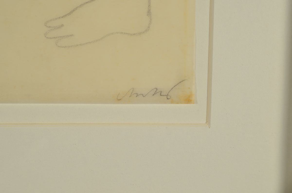 Detail a: Horst Antes, geb. 1936, Erotik-Motiv, handsigniert, mit Widmung, signiert, Bleistift und Farbstift auf Pergament-Papier , ca. 21 x 29 cm/33.5 x 42 ...