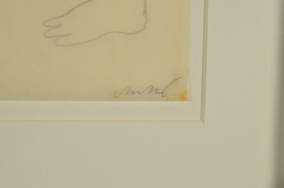 Detail l: Horst Antes, geb. 1936, Erotik-Motiv, handsigniert, mit Widmung, signiert, Bleistift und Farbstift auf Pergament-Papier , ca. 21 x 29 cm/33.5 x 42 ...