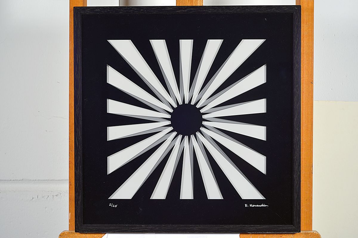 Detail k: Marcello Morandini, geb. 1940 Mantua, abstr. 3-D Komposition, handsigniert num. 2/25, von 2017, zwischen zwei geschichteten Plexiglasplatten ...