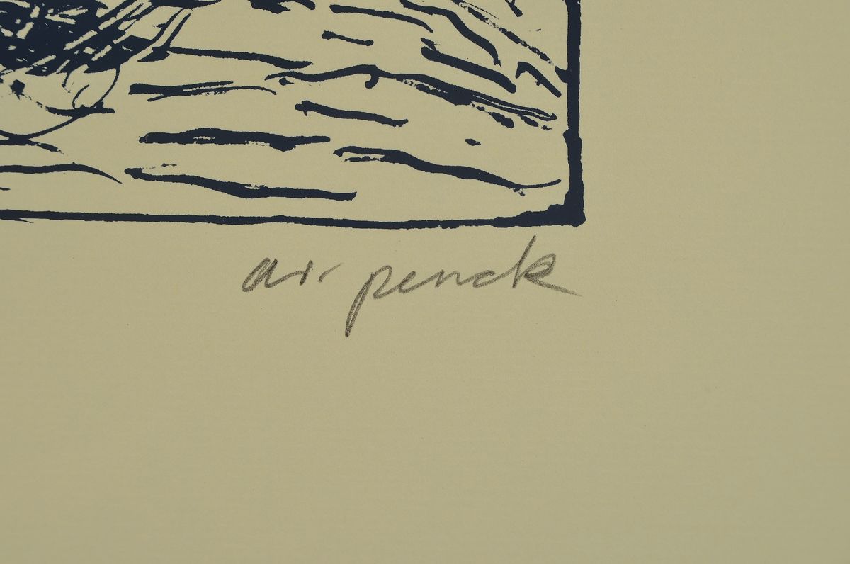Detail a: A.R. Penck, 1939 - 2017, Siebdruck, handsigniert und bezeichnet, e.a. (Künstlerexemplar aus einer Auflage von 99 Exemplaren), aus 1979, Blattgröße ...