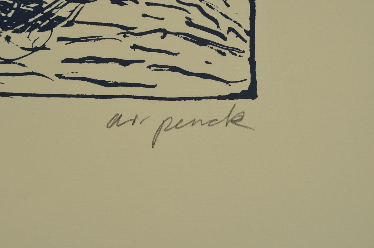 Detail l: A.R. Penck, 1939 - 2017, Siebdruck, handsigniert und bezeichnet, e.a. (Künstlerexemplar aus einer Auflage von 99 Exemplaren), aus 1979, Blattgröße ...