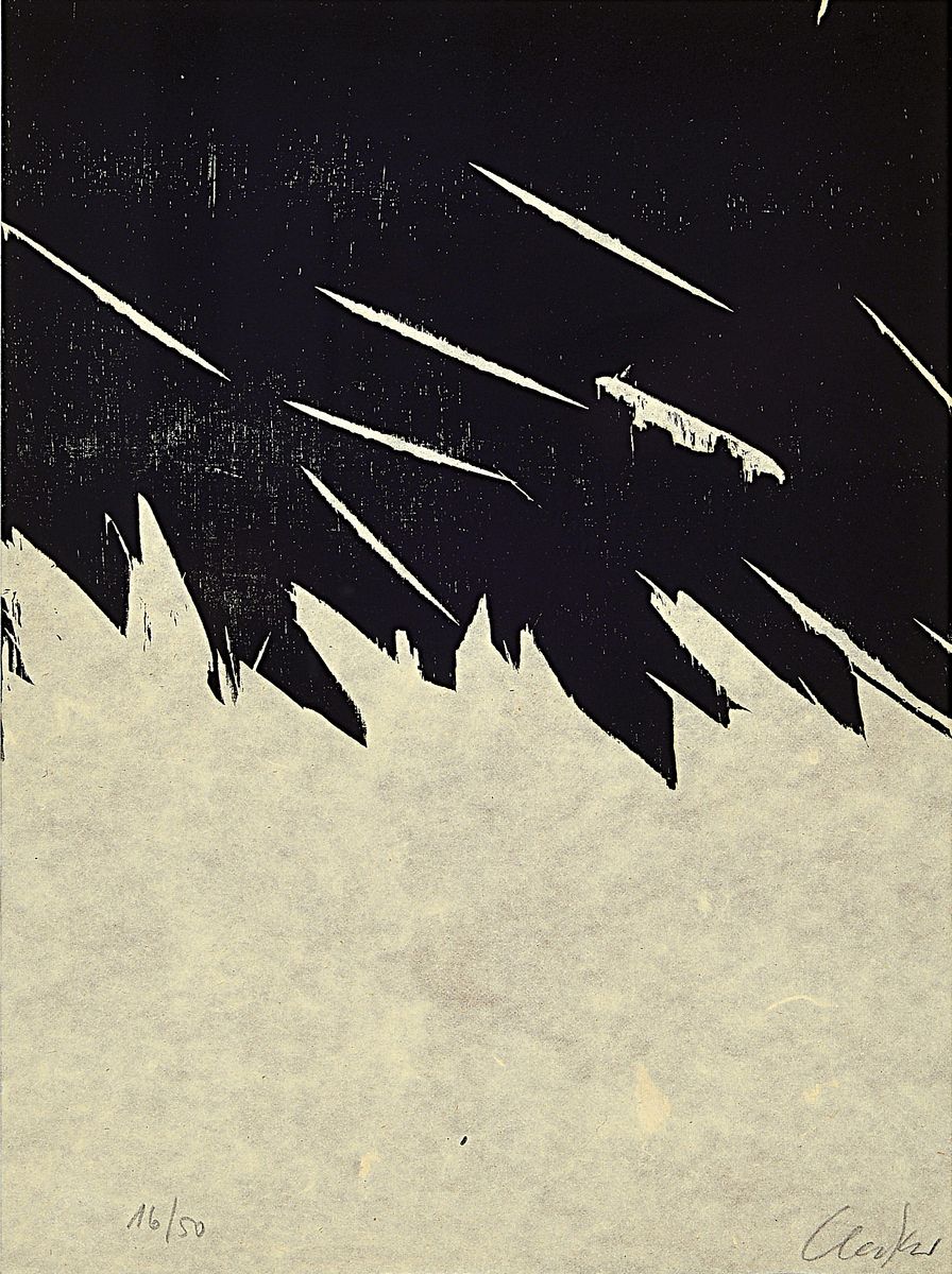 Günther Uecker, geb. 1930, Holzschnitt auf feinem handgeschöpftem Japan-Bütten, handsigniert, num. 16/50, aus 1981, mit Trockenstempel der ...