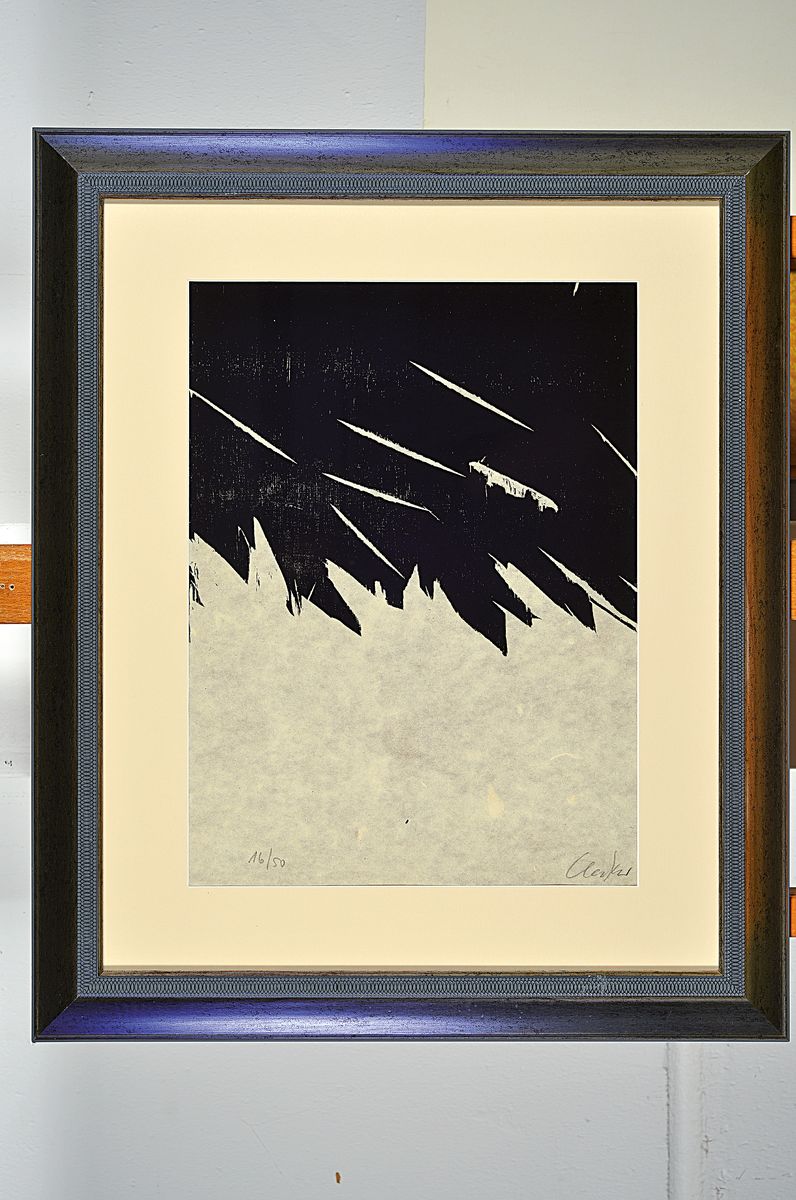 Detail k: Günther Uecker, geb. 1930, Holzschnitt auf feinem handgeschöpftem Japan-Bütten, handsigniert, num. 16/50, aus 1981, mit Trockenstempel der ...
