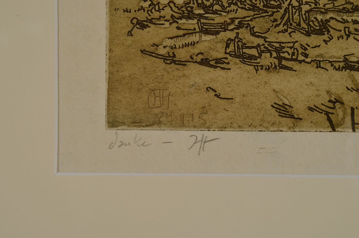Detail a: Horst Janssen, 1929-1995, Radierung auf feinem Japanbüten, " Eiderland", handsigniert, Probedruck für den Drucker vor der eigentlichen ...