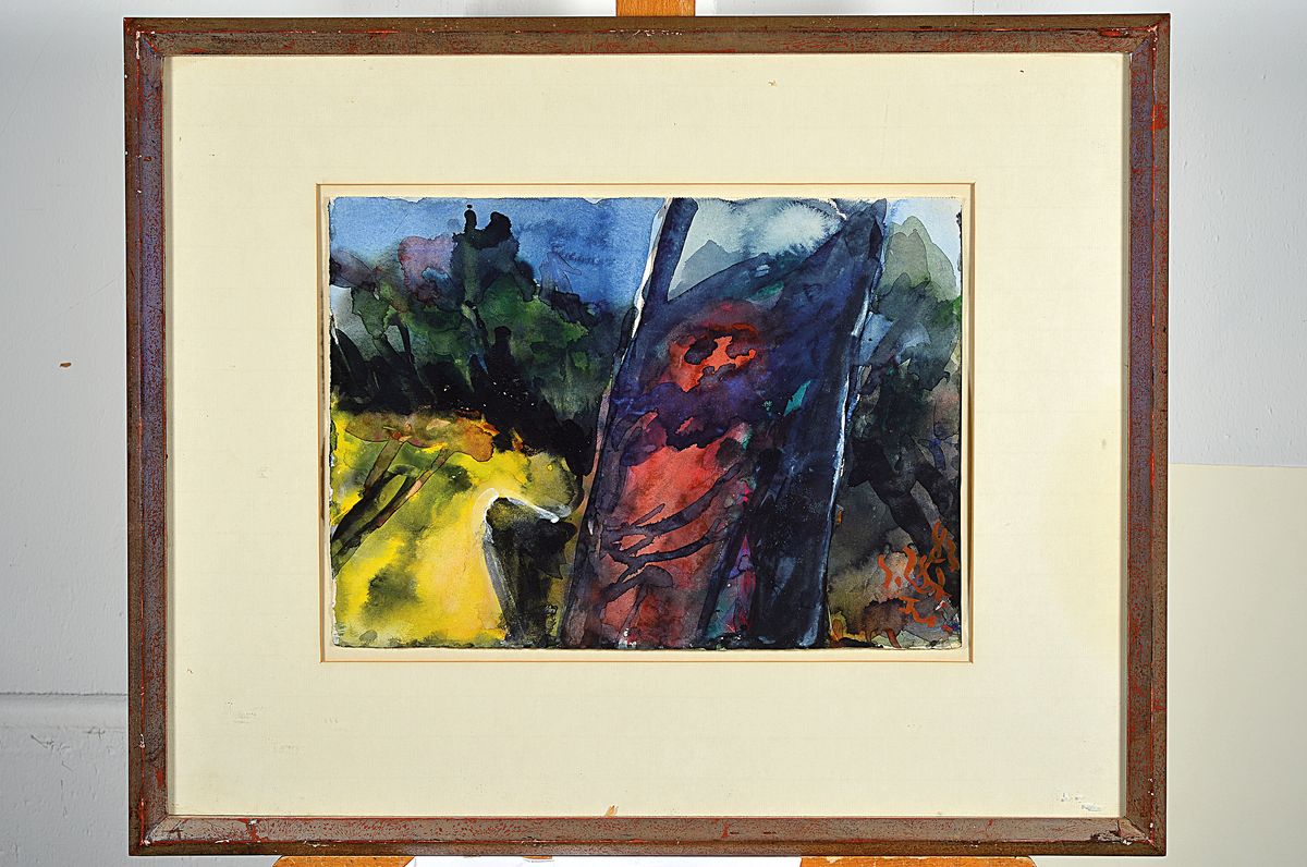 Detail k: Klaus Fußmann, geb. 1938 Velbert, Aquarell auf dickem Karton, monogrammiert und dat. (19)83, ca. 29 x 40 cm, unter Glas, Rahmen: 54 x 66.5 cm
