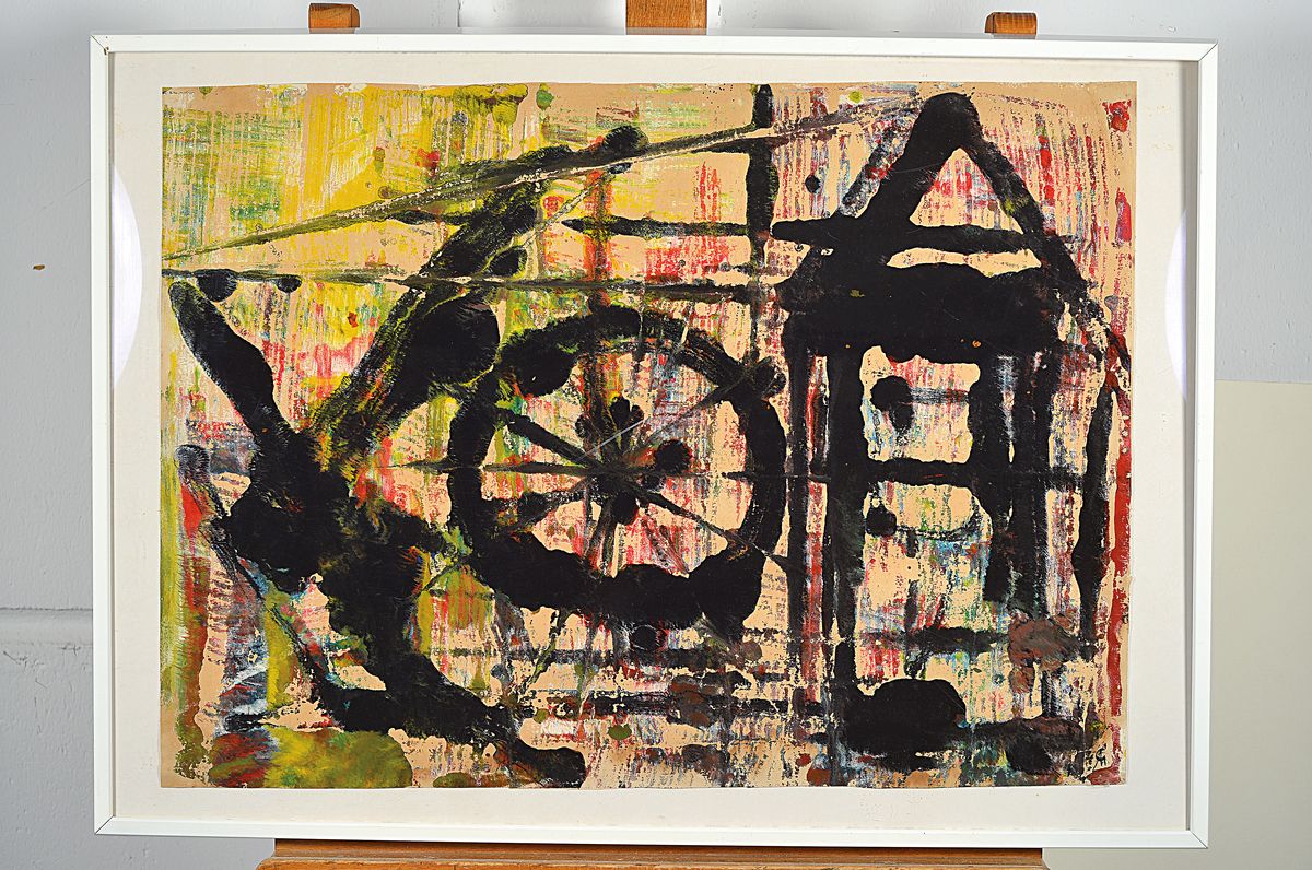 Detail k: Rolf Cavael, 1898 - 1979, Öl/Papier, "abstrakte Komposition", u.e. rechts monogrammiert, 44.5 x 61.5 cm, Rahmen 51 x 71 cm