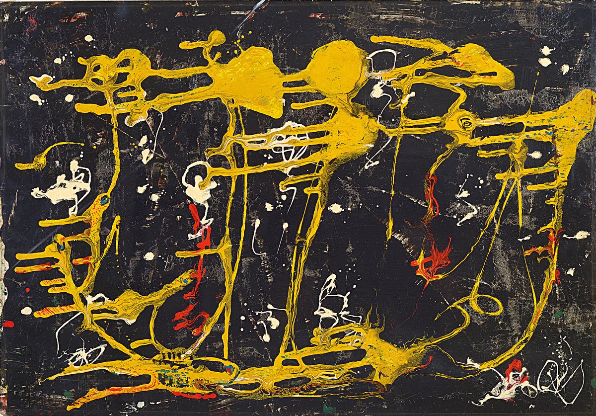 Rolf Cavael, 1898 - 1979, Öl/Papier, "abstrakte Komposition", u.e. rechts monogrammiert, 44.5 x 61.5 cm, Rahmen 51 x 71 cm