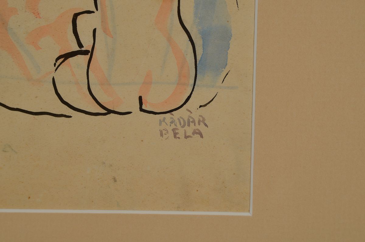 Detail a: Béla Kadar, 1877-1956, Aquarell, Tuschepinselzeichnung auf Papier, "Mutter und Kind", es handelt sich eigentlich um zwei Werke, denn der ...