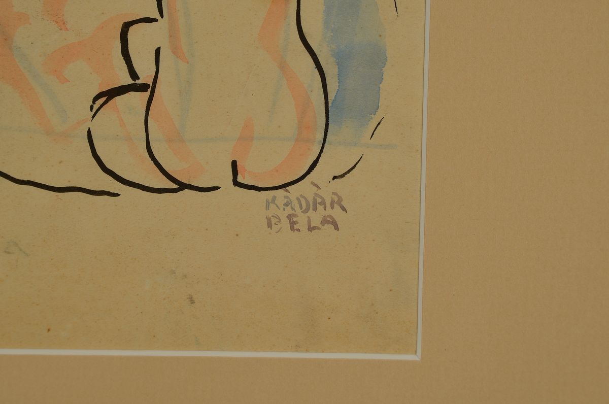 Detail l: Béla Kadar, 1877-1956, Aquarell, Tuschepinselzeichnung auf Papier, "Mutter und Kind", es handelt sich eigentlich um zwei Werke, denn der ...