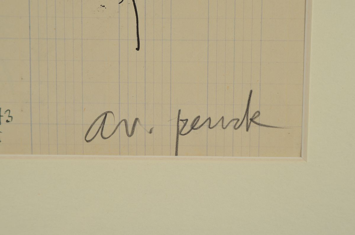 Detail a: A.R. Penck, 1939 - 2017, Tusche-Federzeichnung/Skizze auf liniertem Blatt, Porträtstudien, handsigniert, ca. 29.5 x 21 cm,/54.5 x 42 cm, unter Glas, ...