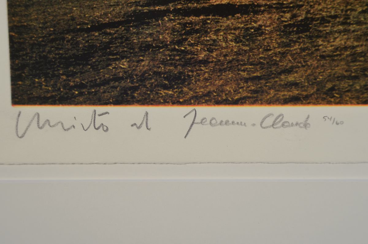 Detail a: Christo, 1935 - 2009, Running Fence california Heliogravur auf BFK Papier, handsigniert und num. 54/60, sign. von Christo und Frau Jeanne, ca. 40 x ...