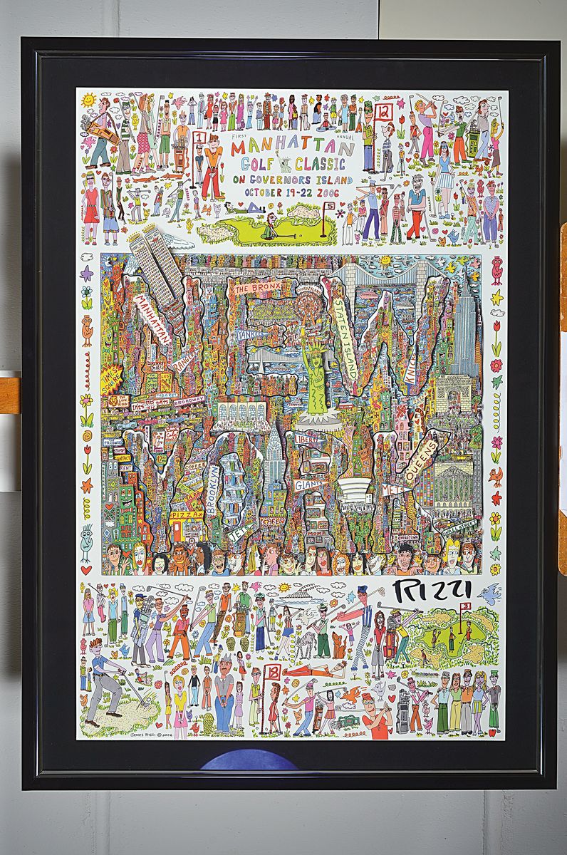 Detail k: James Rizzi, 1950 - 2011, "Manhatten Golf classic", Offset auf Hochglanzpapier, handsigniert, zum ersten jährlich stattfindenden Golf ...