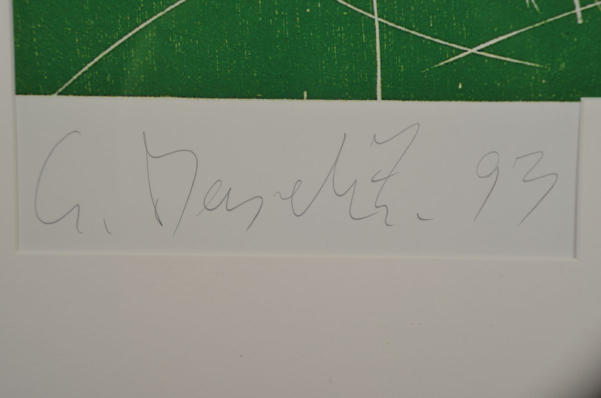 Detail a: Georg Baselitz, 1944 - 2019, Offsetlitho auf dickem Karton, "Der Berg", aus 1993, handsigniert, 100 x 63 cm, Hrsg. Moenchehaus Museum Goslar