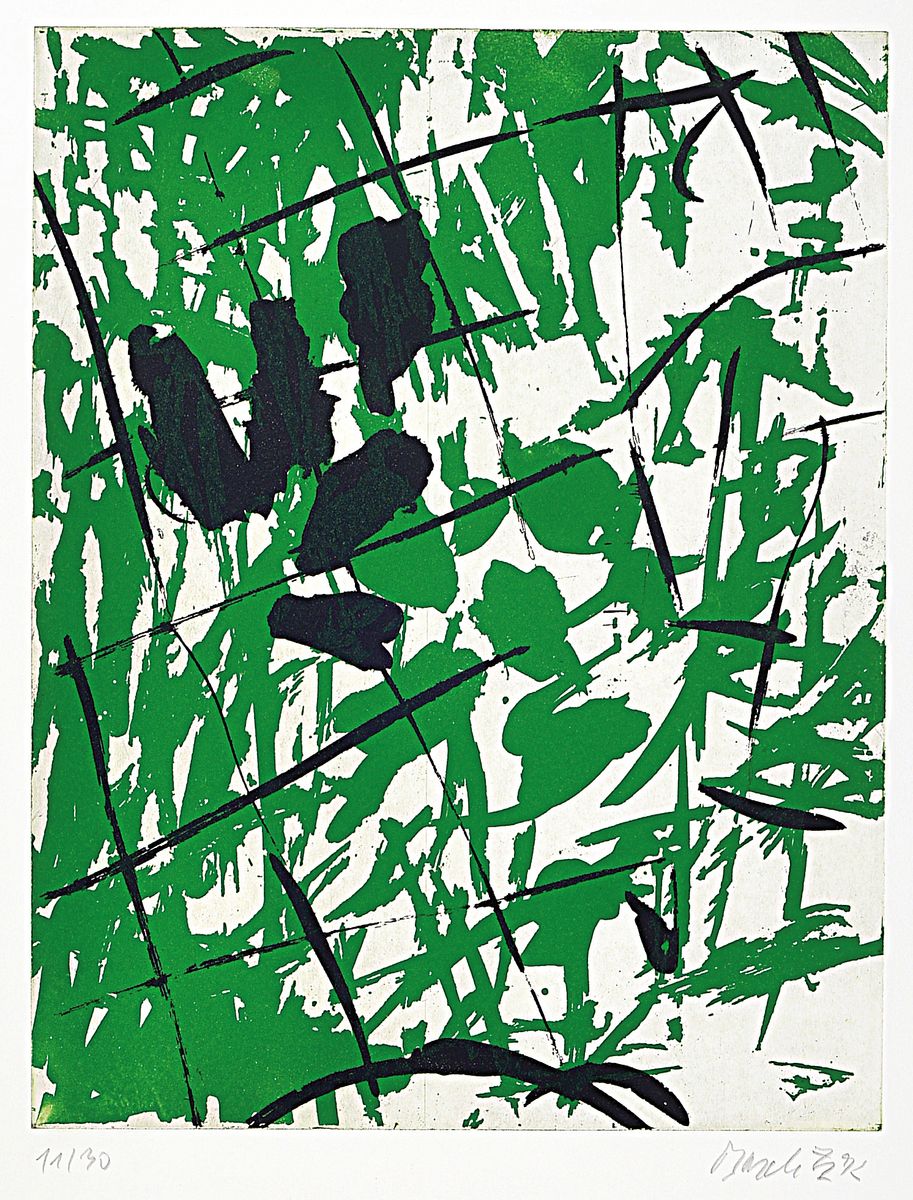 Georg Baselitz, geb. 1938, Farbradierung auf Bütten, handsigniert, num. 11/30, Blattgröße 76 x 57.5 cm, Rahmen 90 x 72cm, aus 1992