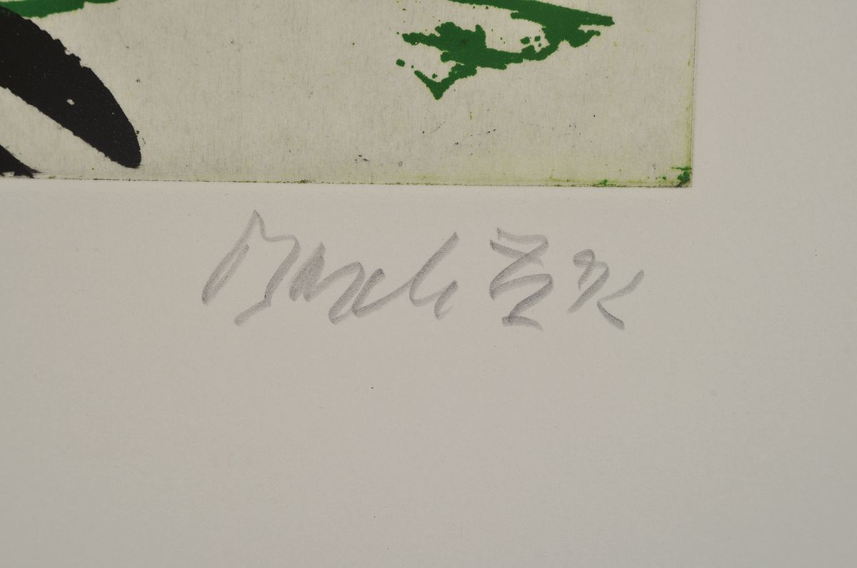 Detail a: Georg Baselitz, geb. 1938, Farbradierung auf Bütten, handsigniert, num. 11/30, Blattgröße 76 x 57.5 cm, Rahmen 90 x 72cm, aus 1992