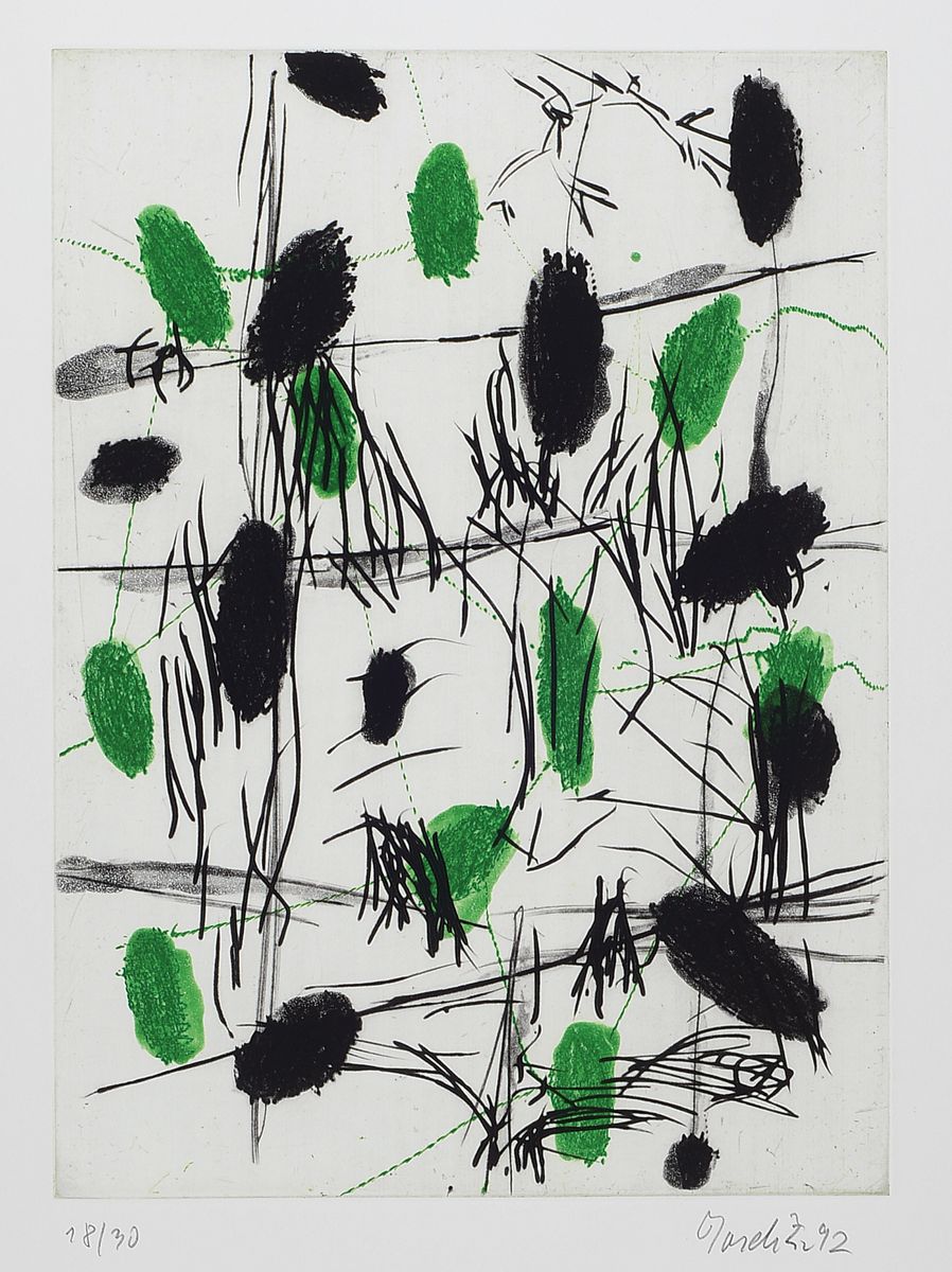 Georg Baselitz, geb. 1938, Farbradierung auf Bütten, handsigniert, num. 18/30, Blattgröße 76 x 57.5 cm, Rahmen 90 x 72cm, aus 1992