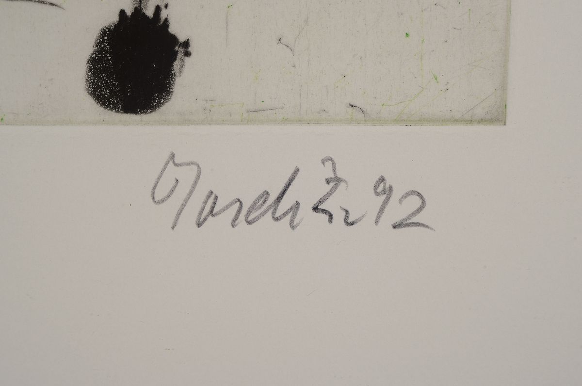 Detail a: Georg Baselitz, geb. 1938, Farbradierung auf Bütten, handsigniert, num. 18/30, Blattgröße 76 x 57.5 cm, Rahmen 90 x 72cm, aus 1992