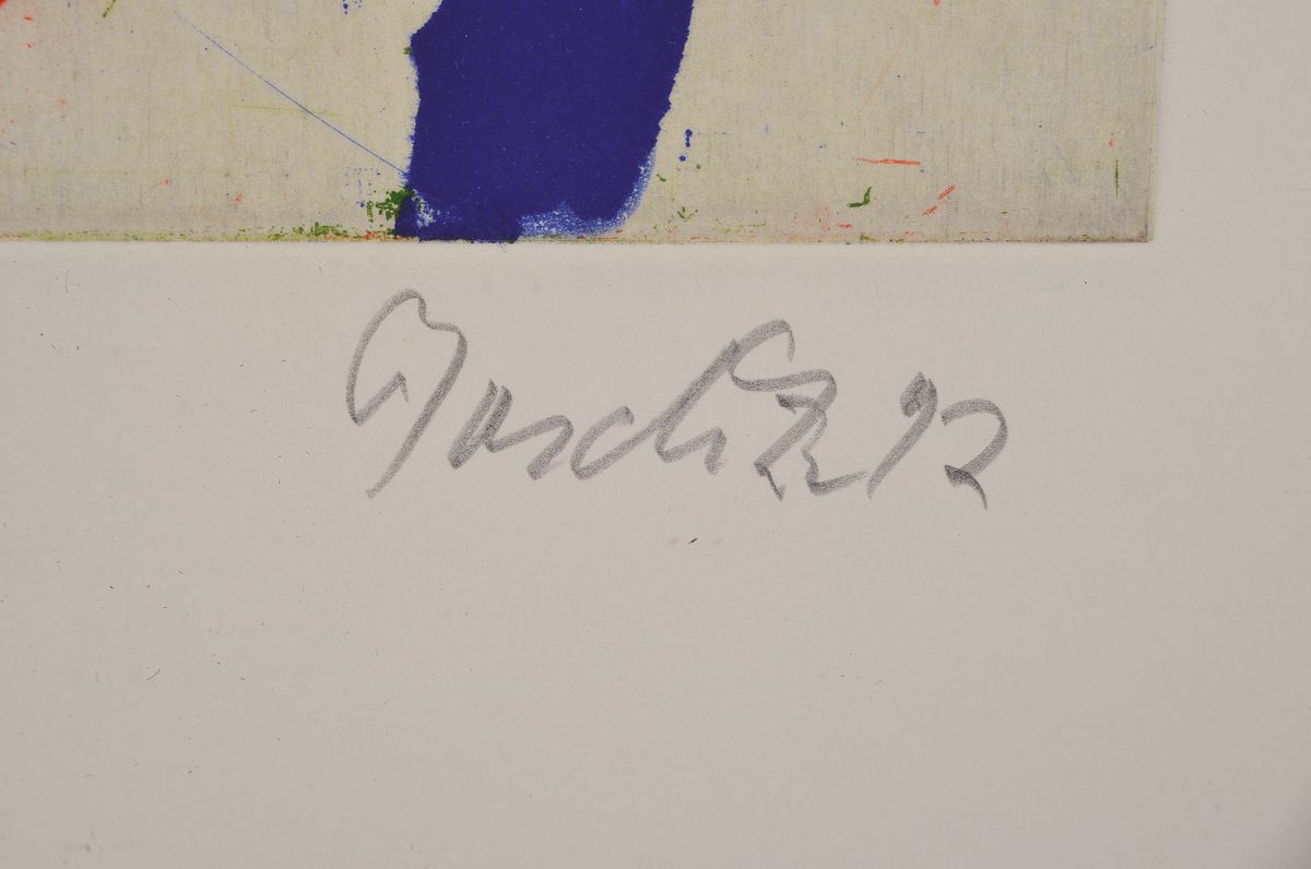 Detail a: Georg Baselitz, geb. 1938, Farbradierung auf Bütten, handsigniert, num.27/30, Blattgröße 76 x 57.5 cm, Rahmen 90 x 72cm, aus 1992