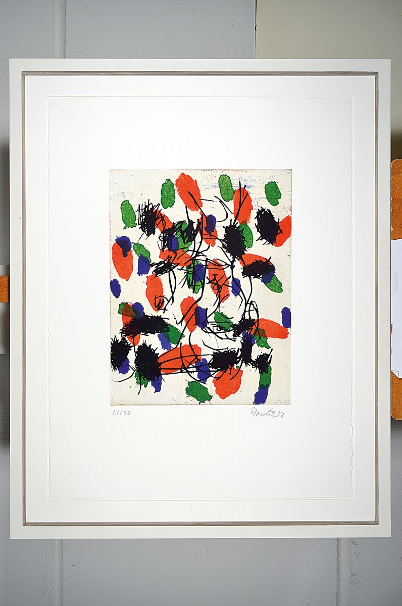 Detail k: Georg Baselitz, geb. 1938, Farbradierung auf Bütten, handsigniert, num.27/30, Blattgröße 76 x 57.5 cm, Rahmen 90 x 72cm, aus 1992