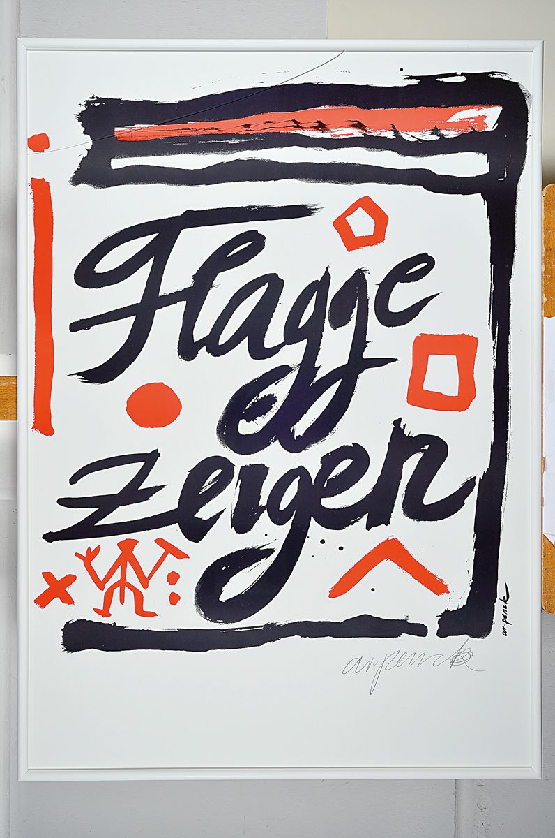 Detail k: A.R. Penck, geb. 1939 Dresden - 2017, "Flagge zeigen", Farbserigraphie, 1995, nur 35 hand signierte Blätter, ca. 84 x 59.5 cm