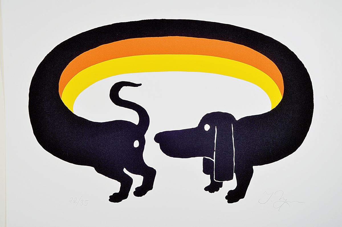 Detail k: Tomi Ungerer, 1931-2019, Serigraphie auf dickem Karton, "Ost meets West", aus 1994, handsigniert, 21/35, Blattgröße 84 x 59.5 cm