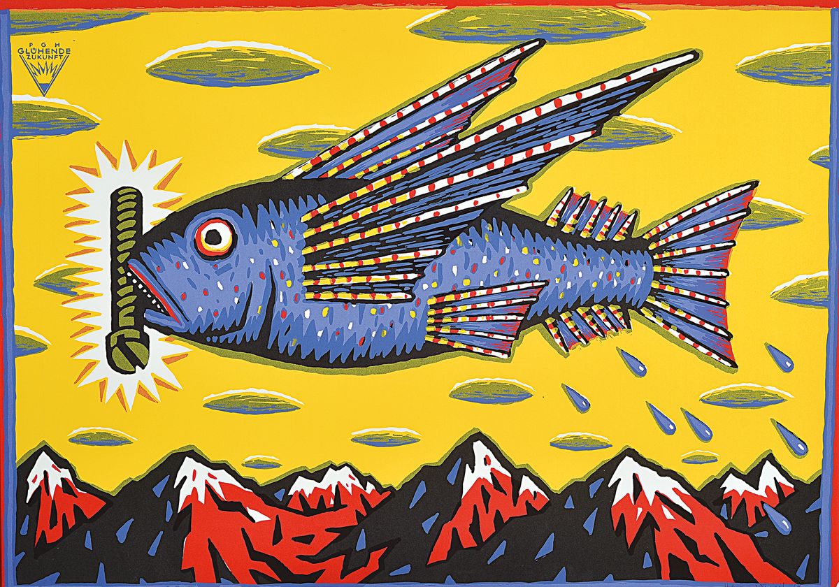 Henning Wagenbreth, geb. 1962, glühende Zukunft, Farbserigraphie auf dickem Karton, handsigniert, 21/35, 59.4 x 84 cm, aus 1995